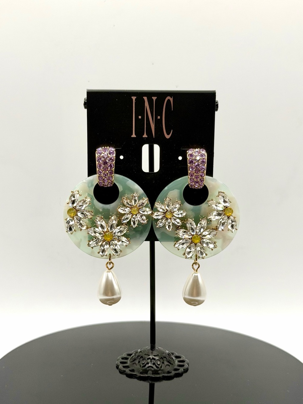 INC International Concepts Floral Crystal Hoop Earrings